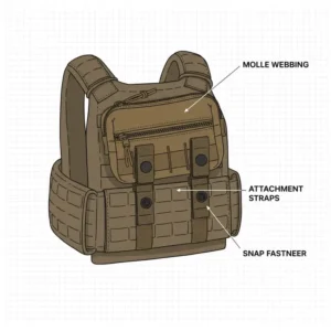Close-up view of the durable MOLLE straps and snap buttons used to securely attach the admin pouch to a rucksack or chest rig.