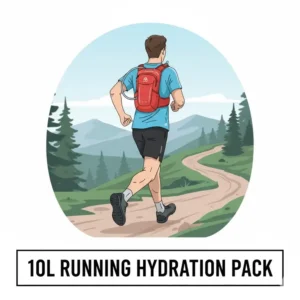 Lightweight 10l hydration pack with an external water bladder tube, ideal for trail running or biking.
