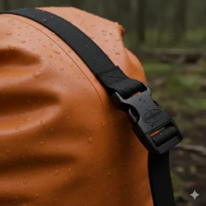 Detailed image of the heavy-duty PVC material and welded seams on a durable 10l dry bag, highlighting its long-lasting waterproof quality.