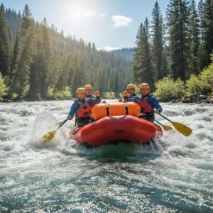 The 100l dry bag securely tied down on a whitewater raft, keeping essential gear completely dry during the trip.