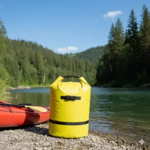 Bright yellow 100l dry bag displayed against a contrasting background, highlighting its high visibility and ample storage.
