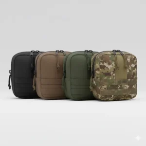 Group photo of multiple molle admin pouches in various tactical colors, such as black, coyote brown, and ranger green, offering options for different environments.