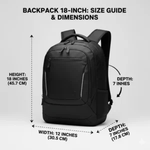 Size and measurement diagram for a standard backpack 18 inch.