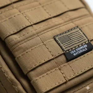 Close-up of the durable CORDURA fabric used in the tactical backpack made in usa, emphasizing material quality.