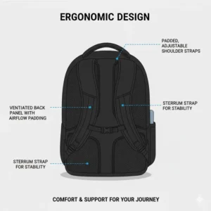 Ergonomic back padding and shoulder straps of a backpack 18 inch.