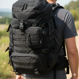 The small molle admin pouch securely attached to a tactical backpack, showing how it expands storage capacity for essential items.