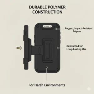 Close-up showing the rugged, durable polymer construction used to build the phone holder for plate carrier mount for harsh use.