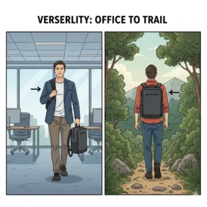 A professional setting showing the versatility of the best backpack for minimalist travel.