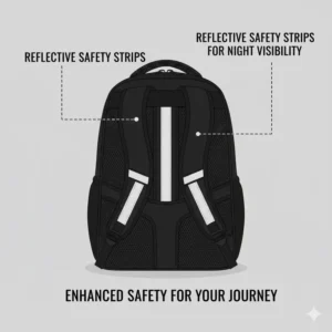 Reflective safety strips for night visibility on a backpack 18 inch.
