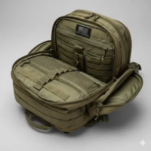 View into the main compartment of the tactical backpack made in usa, showing versatile internal organization and pockets.