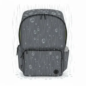 A digital illustration of water droplets beads off the fabric of the best minimalist backpack to show weatherproofing.