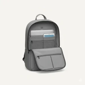 Interior layout of a minimal backpack showing dedicated sleeves for a laptop and tablet.