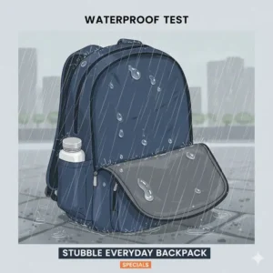 A close-up showing the water-resistant coating of the stubble everyday backpack specials.
