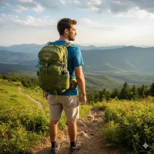 A man wearing an Osprey Daylite Plus backpack, among the best edc bags for men, while hiking, showcasing its versatility as an everyday carry bag.