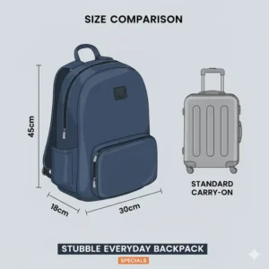 Dimensions and capacity chart for the current stubble everyday backpack specials.