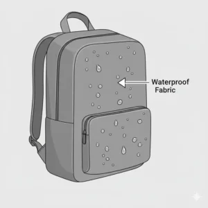 Illustration of water droplets protecting the fabric of a water-resistant minimalist backpack.