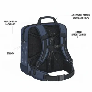 The ergonomic back support and breathable mesh design of a premium laptop 18 bag.