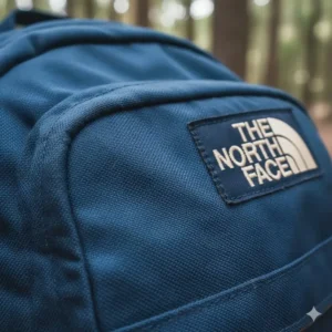 High-resolution texture of the blue Cordura nylon used in a vintage north face backpack.