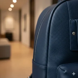 Close-up texture of premium pebbled leather used in the best mens luxury backpacks.