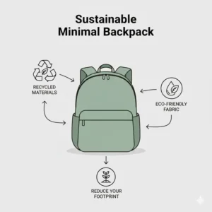 An illustration highlighting the recycled materials used in a sustainable minimal backpack.
