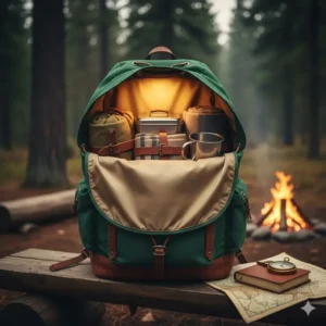 The interior view of a spacious vintage north face backpack showing its main storage compartment.