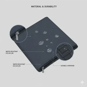 Close-up illustration of the water-resistant eco-nylon fabric used in the july carry all backpack series 2.