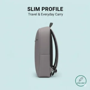 Side view showing the ultra-slim and minimalist profile of the lightest laptop backpack.