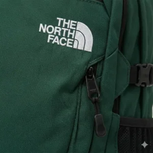 Close-up detail of the recycled fabric used in this green the north face backpack.