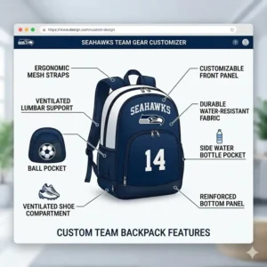 A detailed diagram showing the ergonomic features and durable material of custom team backpacks.