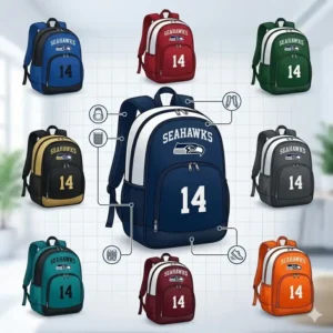 A collection of various color options available for high-quality custom team backpacks.
