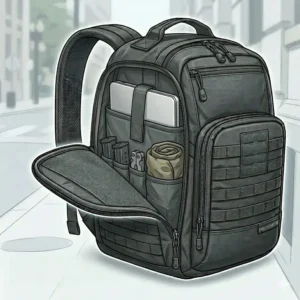 5. A concealed weapon backpack organized with a 15-inch laptop, magazines, and everyday carry essentials.