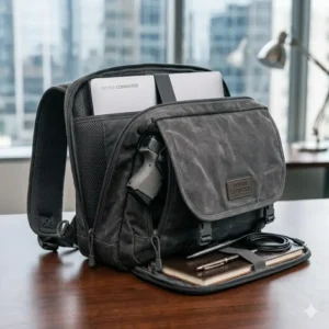 Professional charcoal messenger bag with a laptop sleeve and hidden pocket for ccw bags for men
