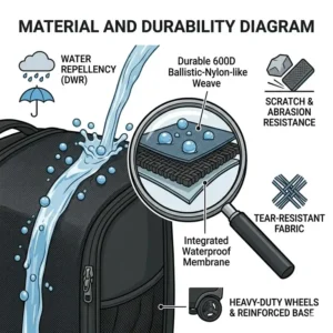 Side-by-side comparison of the rolling mode and carrying mode of a luggage backpack combo.