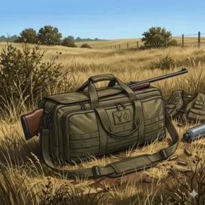 Water-resistant padded rifle case gun bags for men shown in an outdoor field setting.