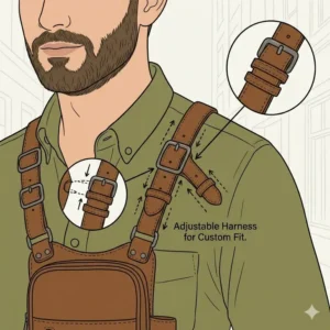 Close-up of the adjustable ergonomic straps on a professional holster man bag.