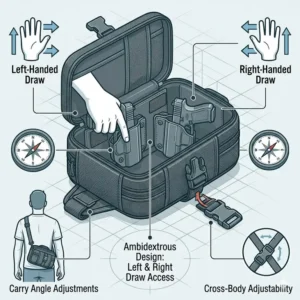 Illustration 6: Explainer graphic showing the ambidextrous strap system found on modern concealed carry sling bags for men.