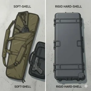 Comparison of lightweight soft shell gun bags for men versus rigid hard cases for travel.