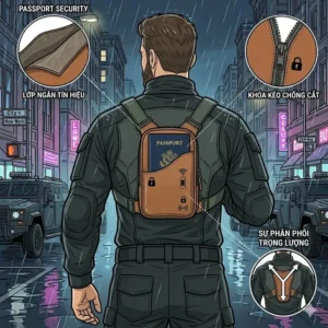 Rear view showing the Y-shaped strap alignment of a holster man bag for even weight distribution.