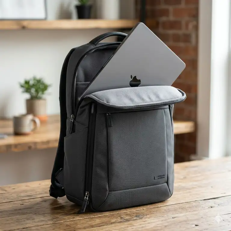 A premium water-resistant macbook pro backpack featuring a padded laptop compartment and minimalist design.