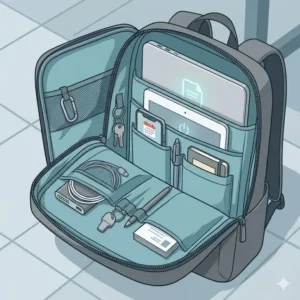 Interior view showing the organized compartments of a minimal laptop backpack.