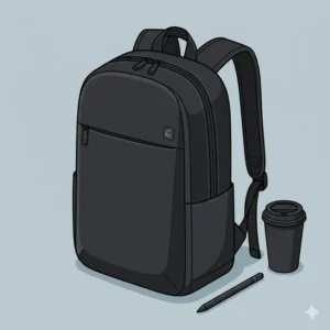 A professional black minimal laptop backpack shown in a clean studio shot.