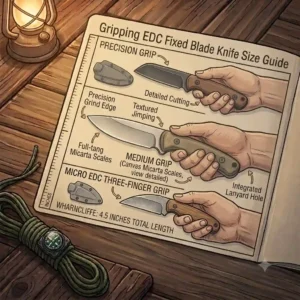 Illustration demonstrating a secure handle grip on ergonomic edc fixed blade knives for daily cutting tasks.