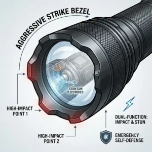Vector illustration showing a woman confidently walking home at night holding a powerful self defence torch.